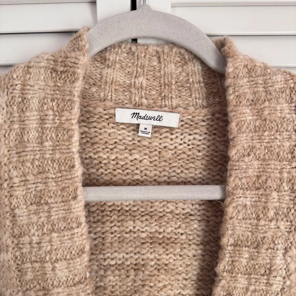 Madewell Wool Space-Dyed Long Oversized Cardigan Sweater Beige Medium